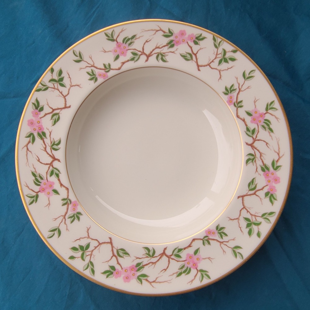 Franciscan China Woodside Soup Bowl 8 1/8" Cream Pink Floral Gold Rim Vintage